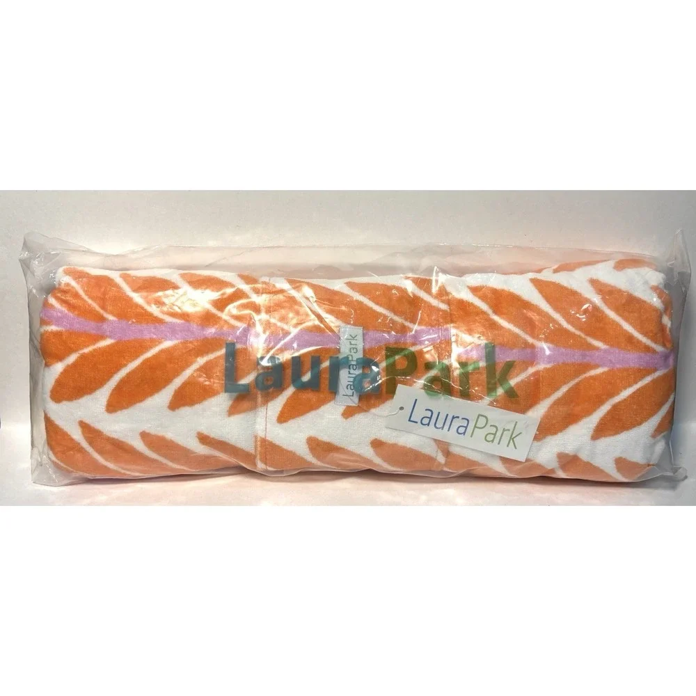 LauraPark Beach Towel Orange White Leaf Print Pool Towel Soft New Sealed